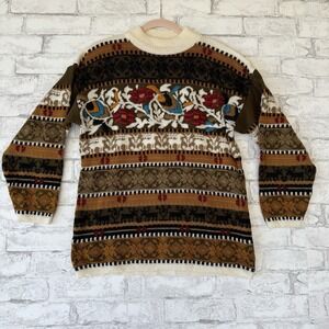 Vintage Kitty Hawk Vivian Wang Sweater Womens Size M Colorful 90s 3D Knit Deers